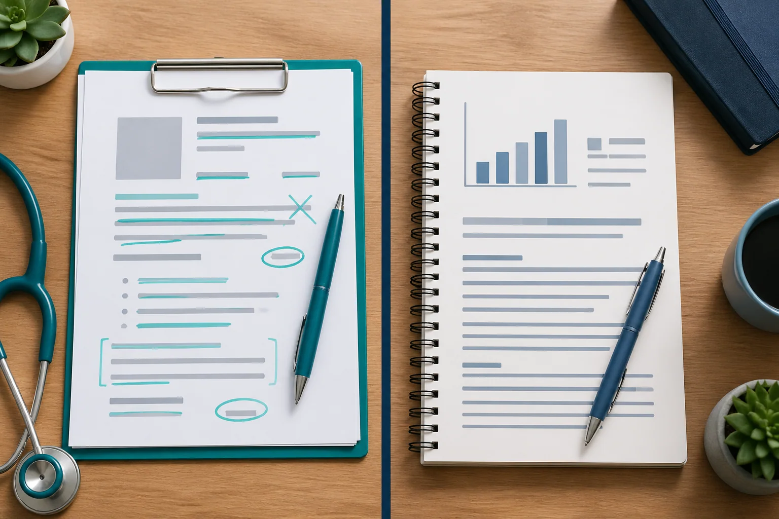 Side-by-side comparison of OET and IELTS exam formats for healthcare professionals
